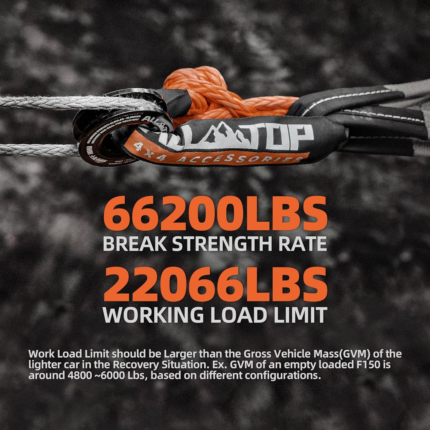 Synthetic Soft Shackle Rope 3/4In X 24In (66200Lbs Max Break) UHMWPE Recovery Tow Shackles for Offroad 4X4 Vehicles, 2 PCS