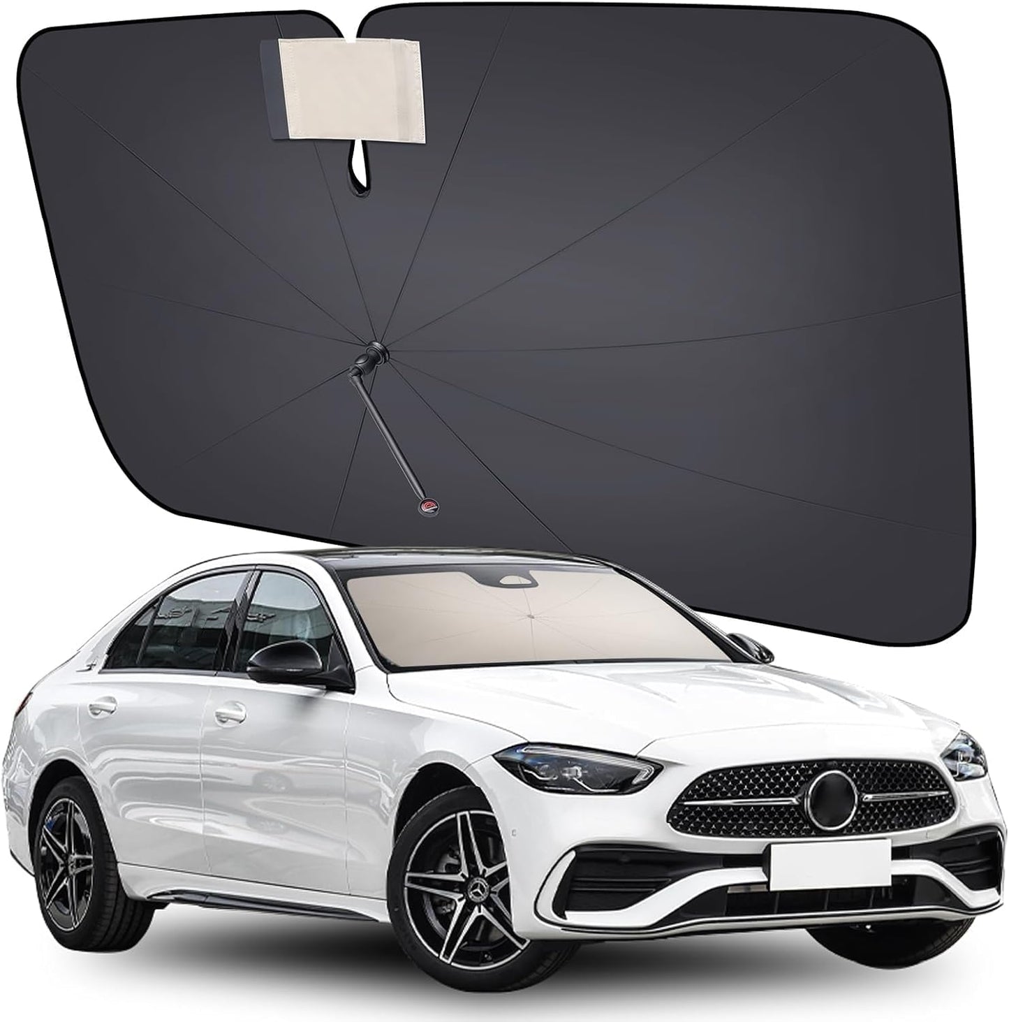 [2025 Upgrade]  Windshield Sun Shade, UPF80+ Sunshade for Car Windshield Blocks Heat & UV Rays, Thickened Vinyl Coating Keep Cool Protect Interior, M 57”X32” for Sedans/Suvs