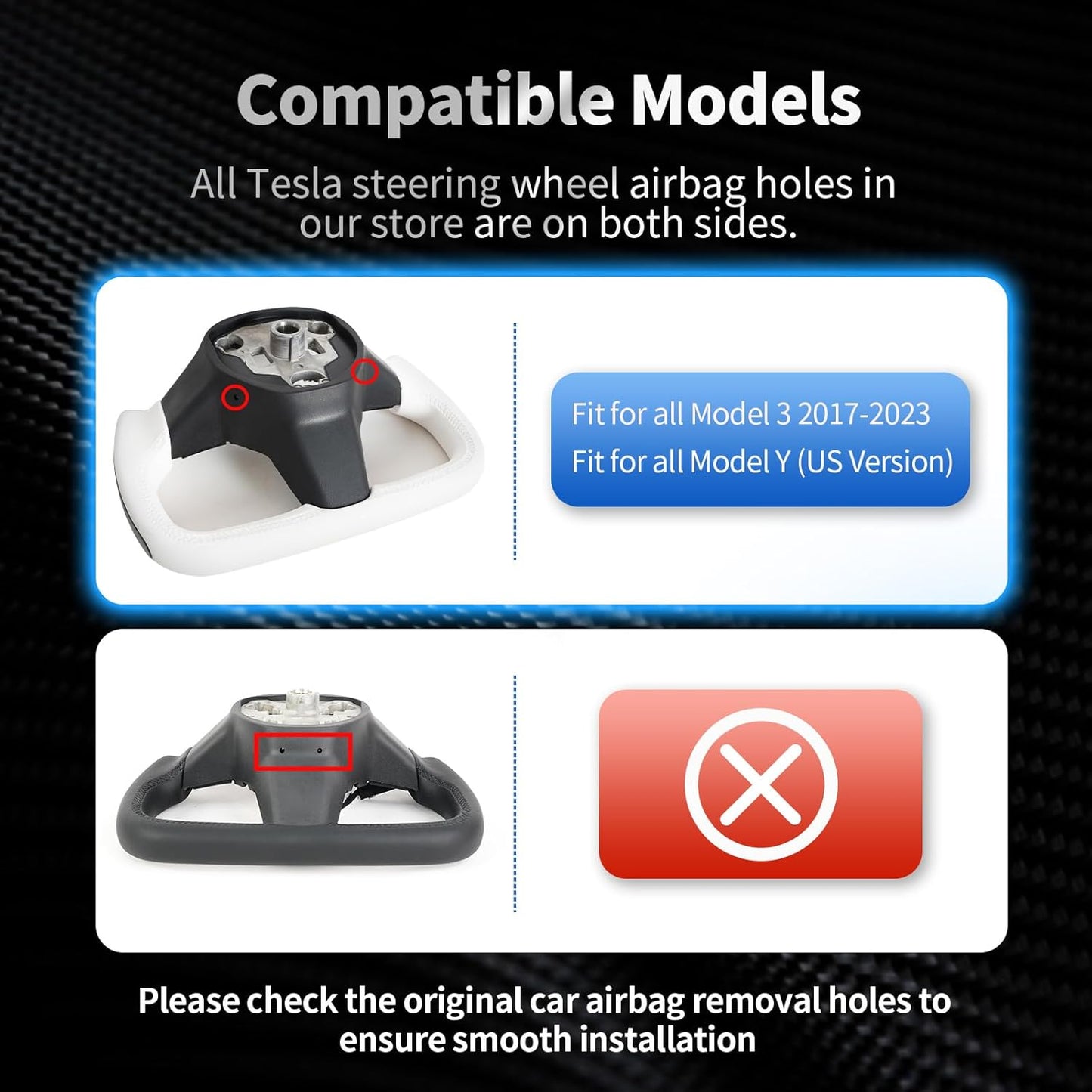 Yoke Steering Wheel, White Microfiber Leather with Side Carbon Fiber for Tesla Model 3/Y 2017-2023 with Heating Function