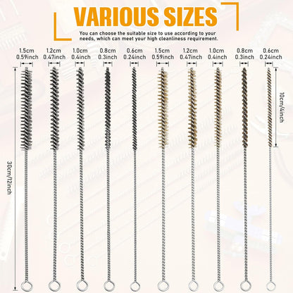 Wire Tube Brushes Bulk for Cleaning Pipe Tube Brass Stainless Steel round Wire Brush for Auto Parts Christmas, Bottles, Tubes, 5 Sizes(10 Pieces)