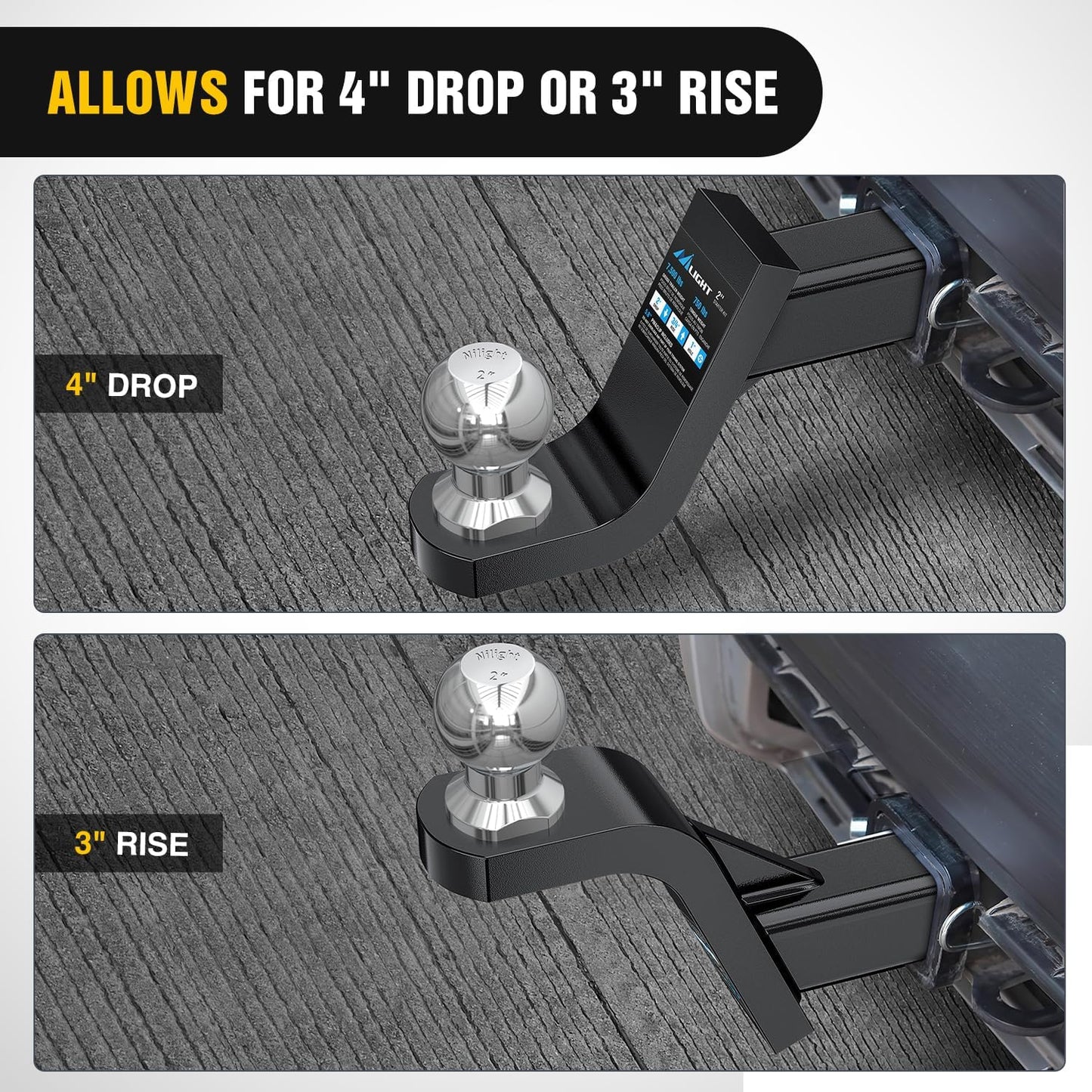 Trailer Hitch Ball Mount with 2-Inch Ball & 5/8" Hitch Pin Clip Fits 2-In Receiver 7500 Lbs 4" Drop,2 Years Warranty