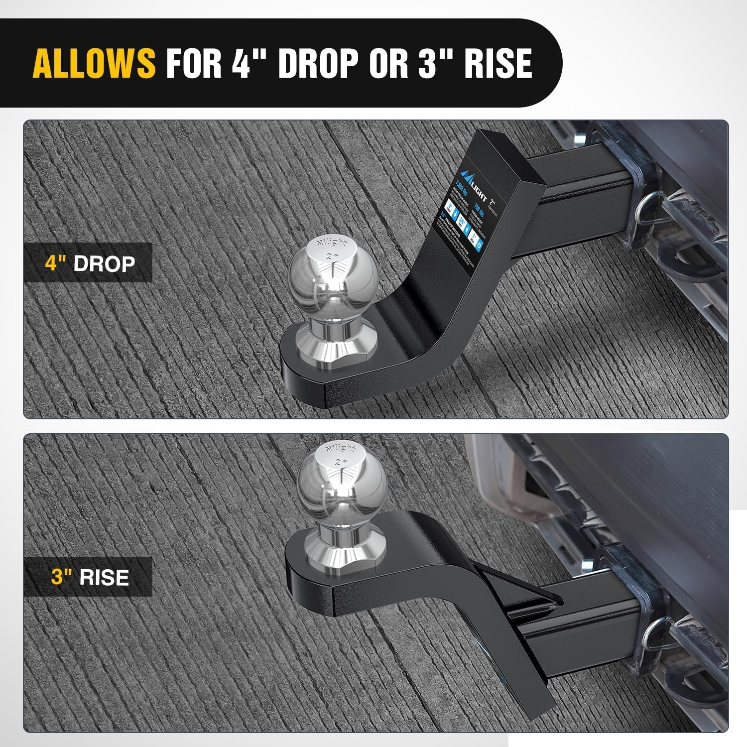 Trailer Hitch Ball Mount with 2-Inch Ball & 5/8" Hitch Pin Clip Fits 2-In Receiver 7500 Lbs 4" Drop,2 Years Warranty