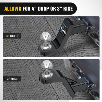 Trailer Hitch Ball Mount with 2-Inch Ball & 5/8" Hitch Pin Clip Fits 2-In Receiver 7500 Lbs 4" Drop,2 Years Warranty