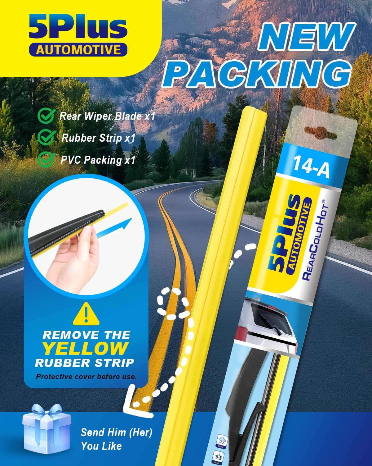 ® 14 Inch Rear Wiper Blade Replacement for Jeep Cherokee 2023-2017/Mazda CX-5 2013-2024 CX-9 2007-2023/Hyundai Tucson 2016-2020 Nexo 2021-2024/Chrysler Pacifica 2017-2024 Mute OEM Quality