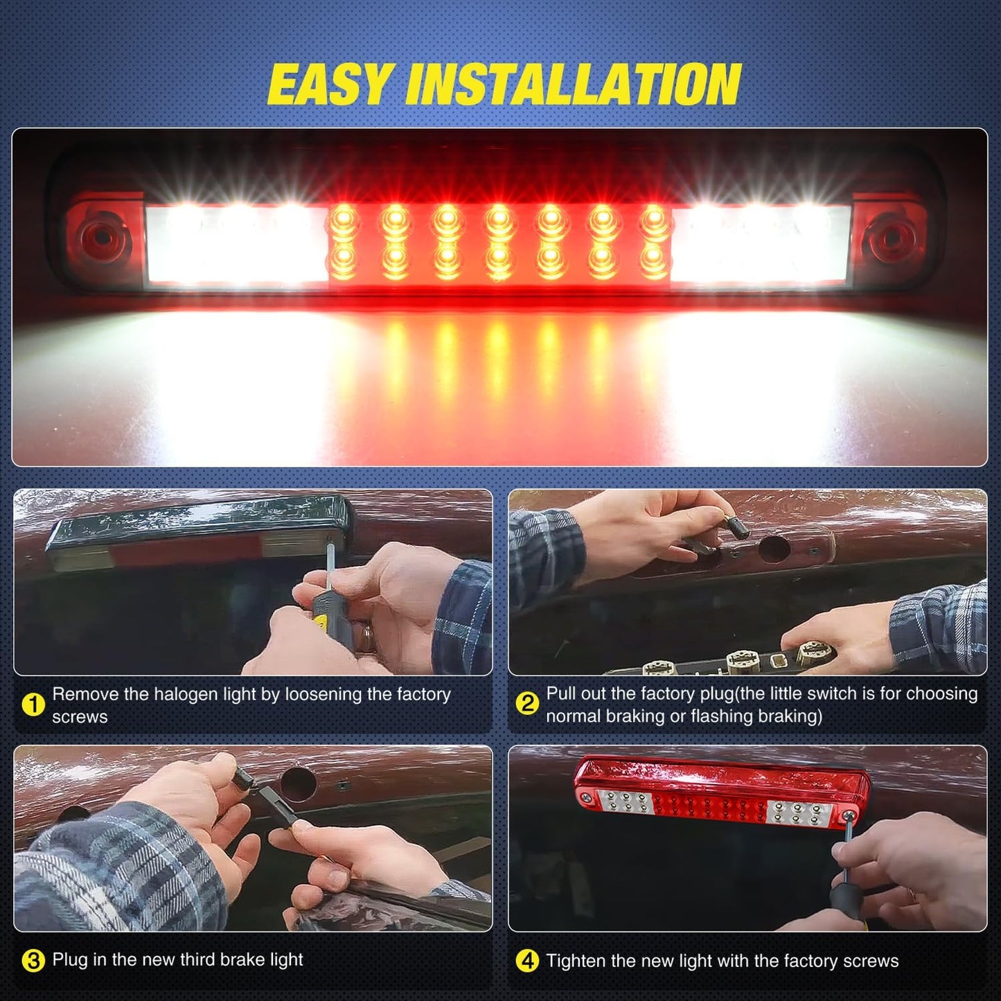 Third Brake Light Tail High Mount 3Rd Stop Cargo Reverse Lights Red Lens Compatible with Chevy GMC C/K Series 1500 2500 3500 1988-2000 Chevrolet Blazer 1992 1993 Chevy Silverado 1994-1998