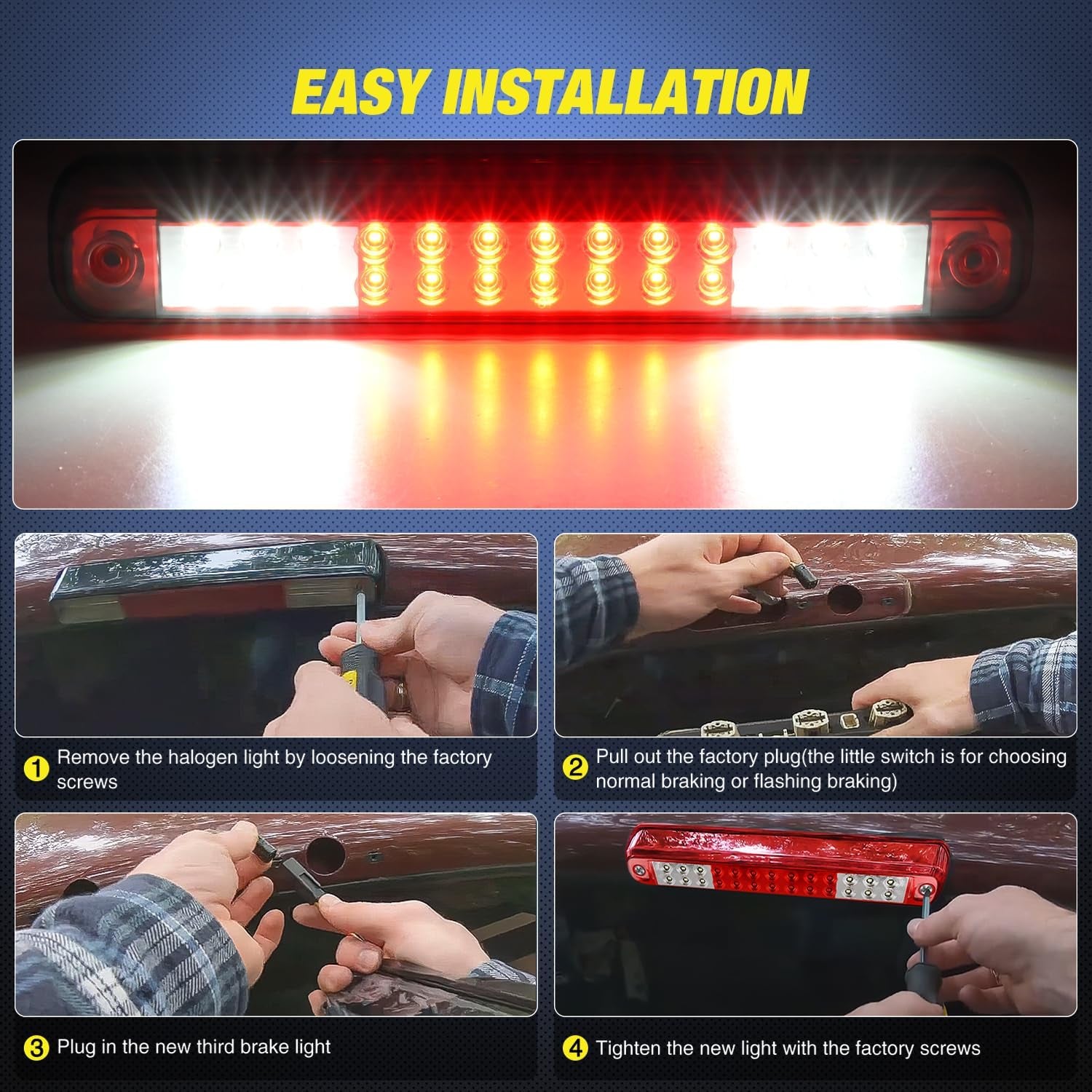 Third Brake Light Tail High Mount 3Rd Stop Cargo Reverse Lights Red Lens Compatible with Chevy GMC C/K Series 1500 2500 3500 1988-2000 Chevrolet Blazer 1992 1993 Chevy Silverado 1994-1998