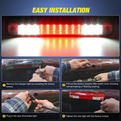 Third Brake Light Tail High Mount 3Rd Stop Cargo Reverse Lights Red Lens Compatible with Chevy GMC C/K Series 1500 2500 3500 1988-2000 Chevrolet Blazer 1992 1993 Chevy Silverado 1994-1998