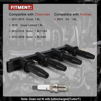 UF620 Ignition Coil Pack and Iridium Spark Plugs Set of 1 Compatible with Chevy Cruze Sonic Cruze Limited 2010-2018 (Only 1.8L) L4 Replaces#C1646, 4504