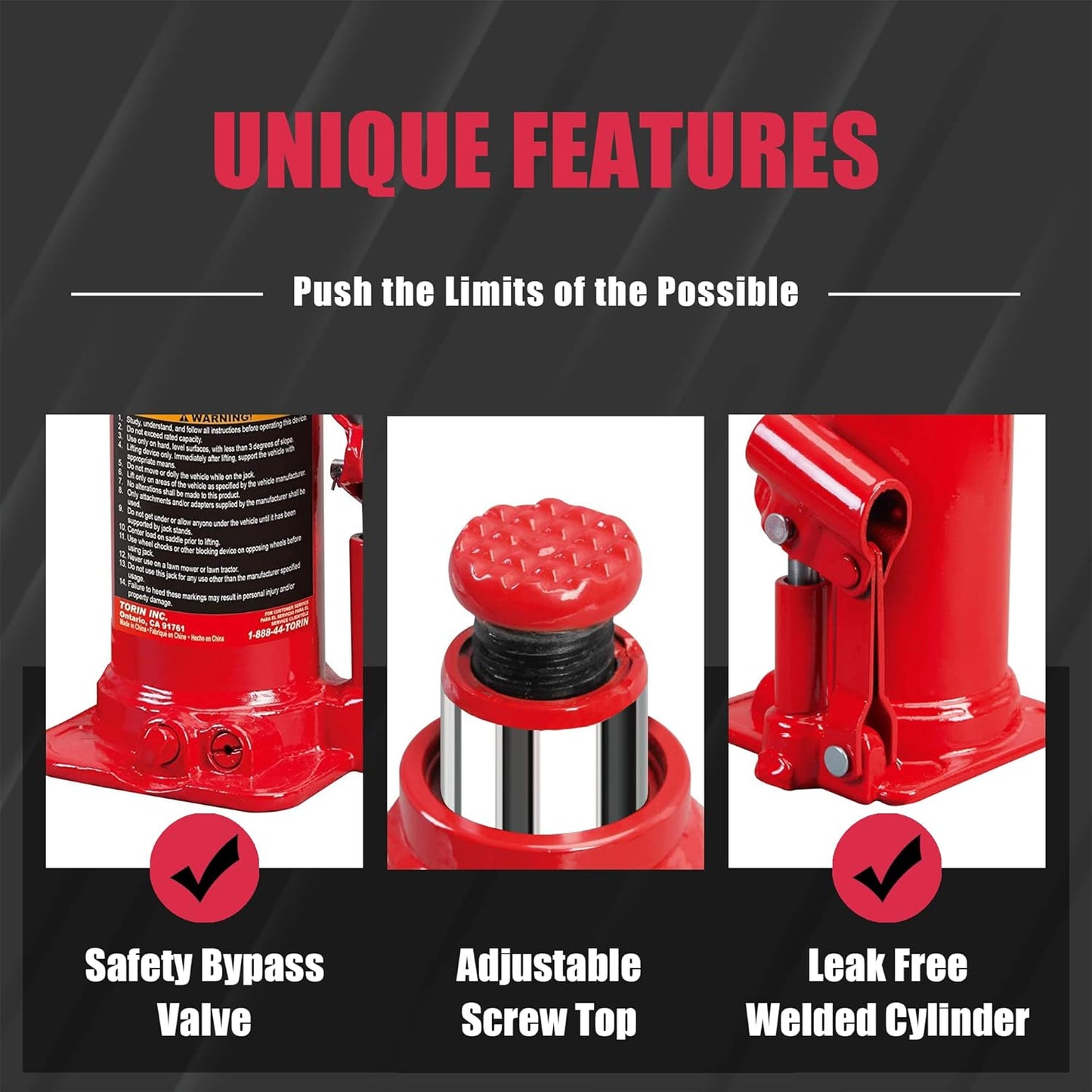 T90413  Hydraulic Bottle Jack with Carrying Case, 4 Ton (8,000 Lb) Capacity