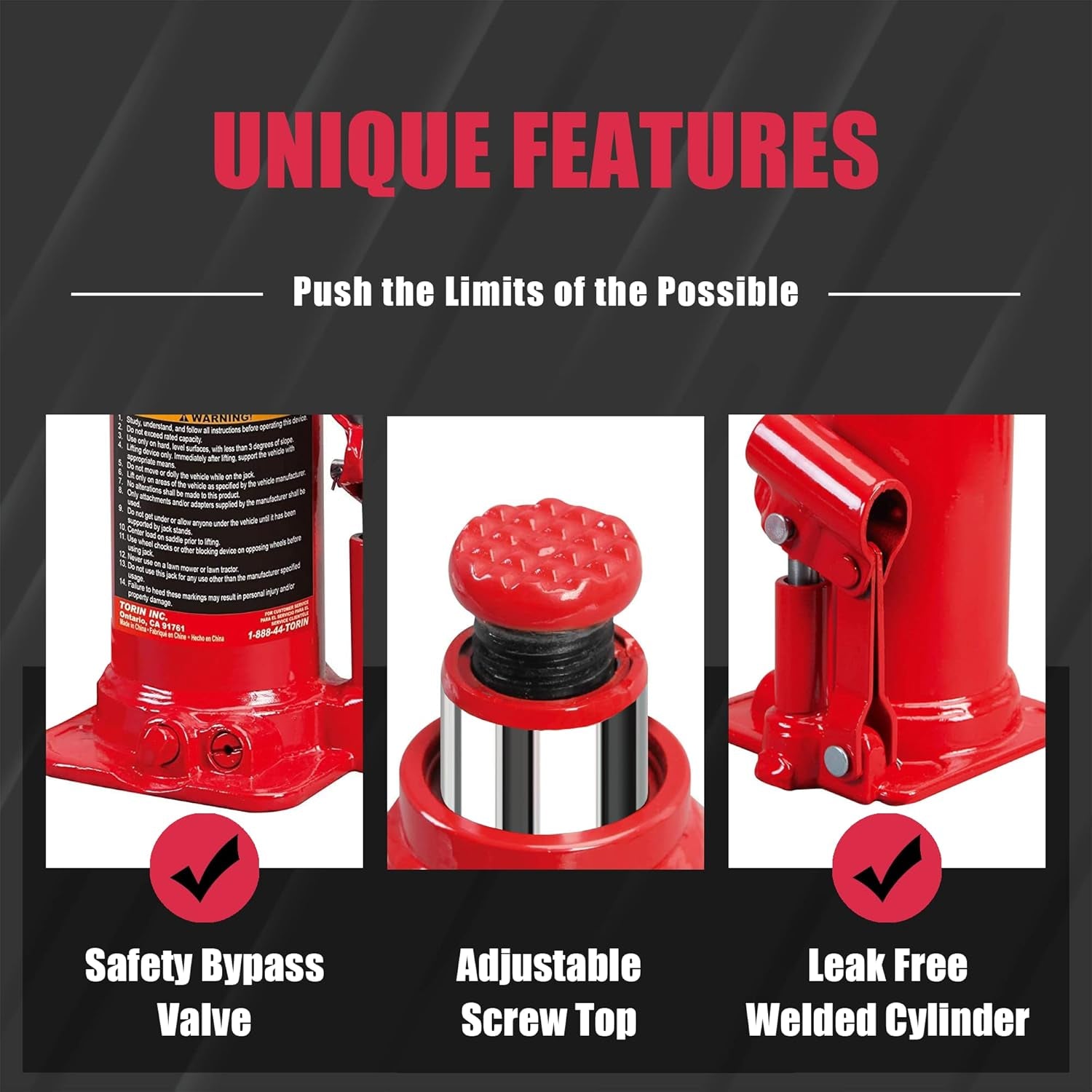 T90413  Hydraulic Bottle Jack with Carrying Case, 4 Ton (8,000 Lb) Capacity