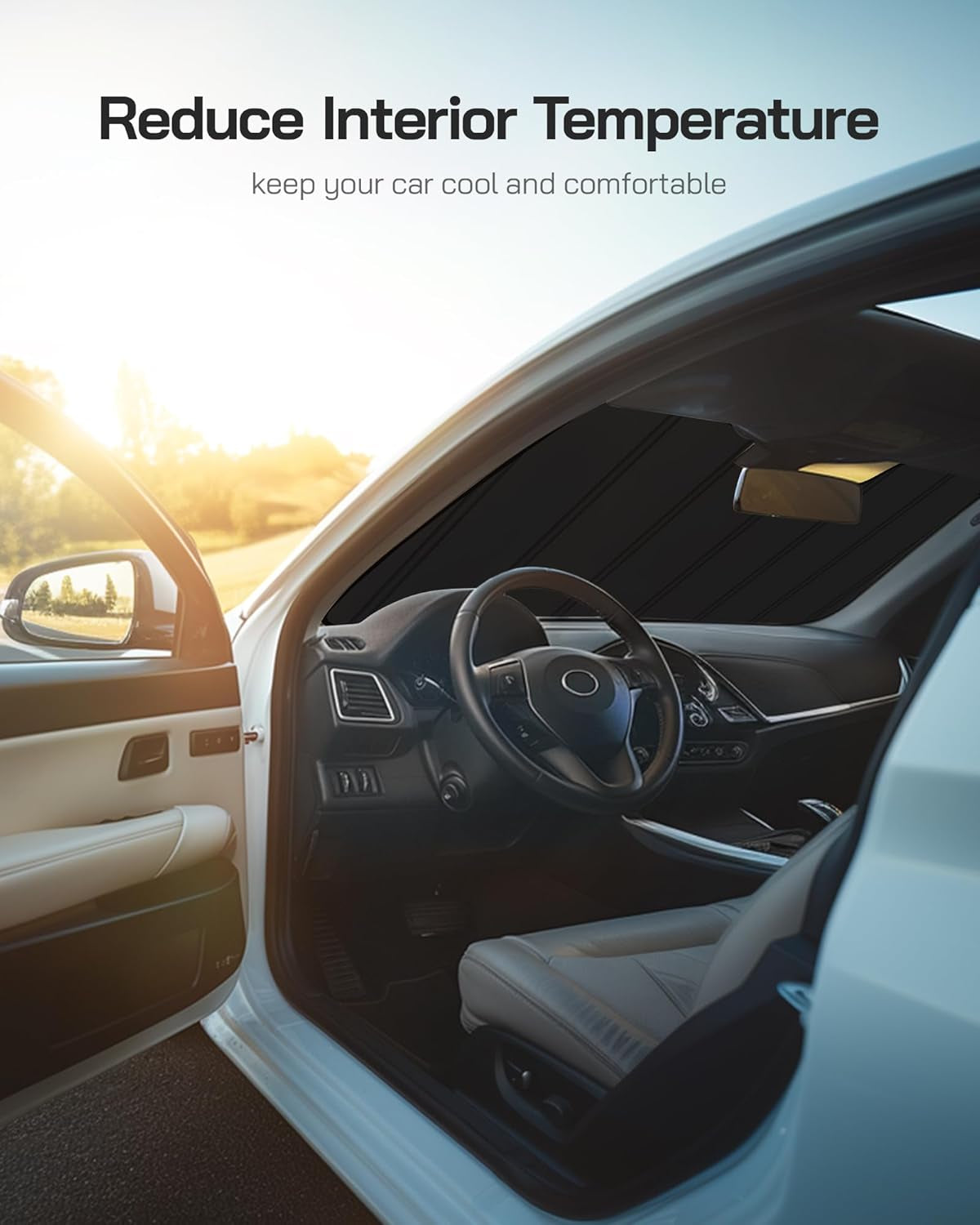 Windshield Sun Shade for Mazda CX5 2017-2025 with Rearview Mirror Mounted Camera. Reflective Aluminum Film Front Window Sunshade - BLAZBLOCK