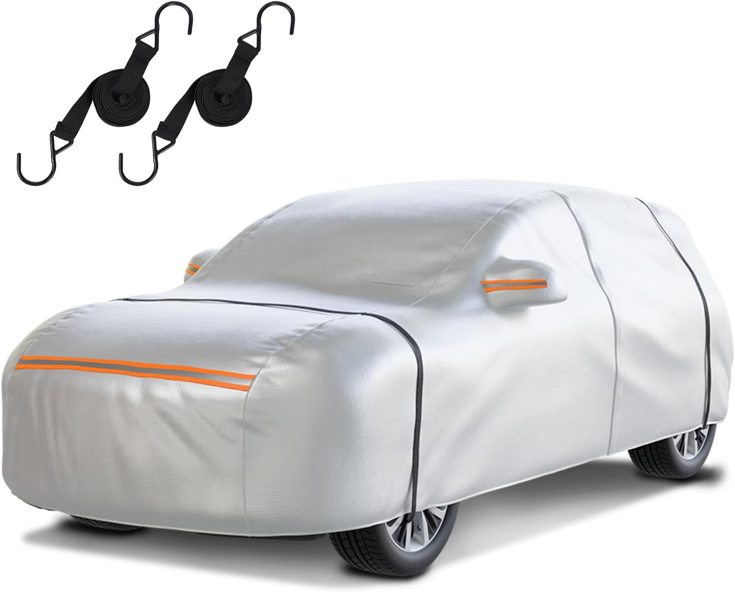 Waterproof SUV Car Cover: 6-Layer Protection from Rain, Snow, UV & Dust - Universal Fit up to 189 Inches with Zipper Door & Windproof Straps for Outdoor, Garage, Travel Use, Silver