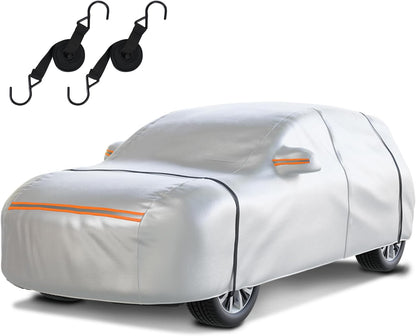 Waterproof SUV Car Cover: 6-Layer Protection from Rain, Snow, UV & Dust - Universal Fit up to 189 Inches with Zipper Door & Windproof Straps for Outdoor, Garage, Travel Use, Silver