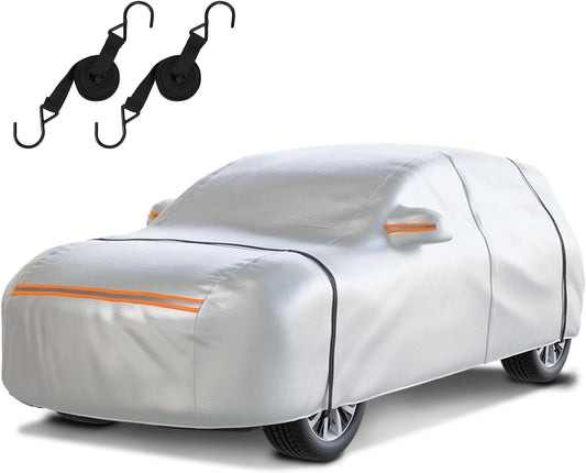 Waterproof SUV Car Cover: 6-Layer Protection from Rain, Snow, UV & Dust - Universal Fit up to 189 Inches with Zipper Door & Windproof Straps for Outdoor, Garage, Travel Use, Silver