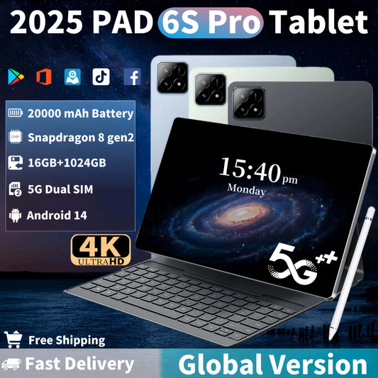 2025 New Original Pad 6S Pro Snapdragon 8gen2 Tablet Android 14 11Inch HD 16GB+1TB 20000mAh 5G Dual SIM Bluetooth WIFI Tables PC