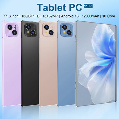 2025 New 11.6 inch Network Android 13.0 Tablet 16GB RAM 1TB ROM 16MP 32MP 10 Core 12000mAh tablet 4 5G Wifi Tablet