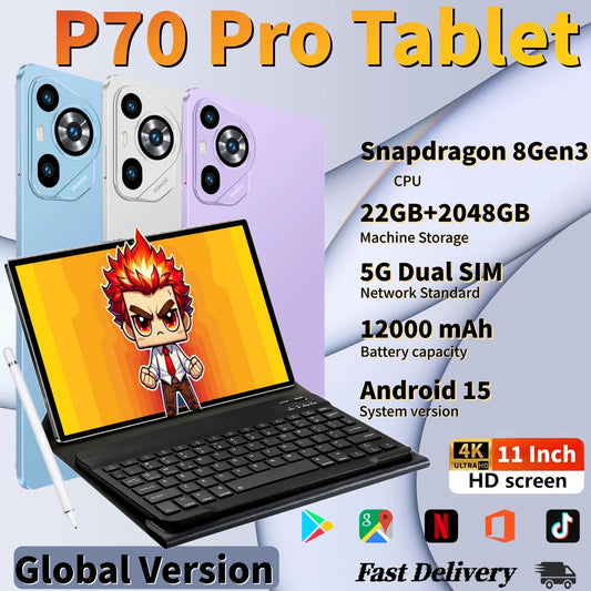 2025 Original Global Version P70 Pro Snapdragon 8Gen3 Android 15 Tablet 11 Inch 22GB+2TB 12000 mAh 5G Dual SIM Tables PC