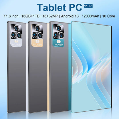 2025 New 11.6 inch Network Android 13.0 Tablet 16GB RAM 1TB ROM 16MP 32MP 10 Core 12000mAh tablet 4 5G Wifi Tablet