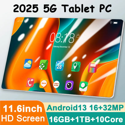 2025 New 11.6 inch Network Android 13.0 Tablet 16GB RAM 1TB ROM 16MP 32MP 10 Core 12000mAh tablet 4 5G Wifi Tablet