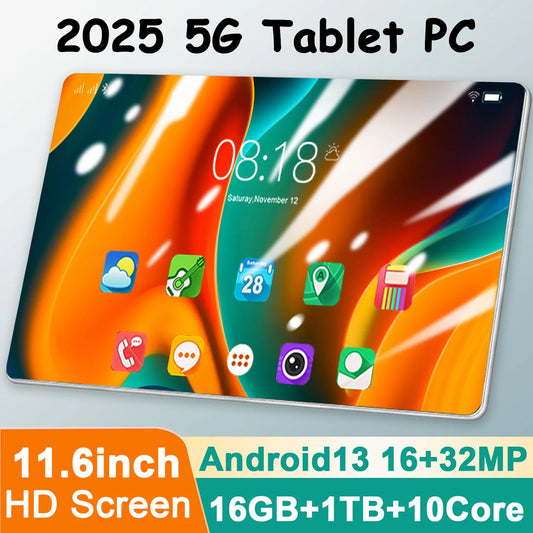 2025 New 11.6 inch Network Android 13.0 Tablet 16GB RAM 1TB ROM 16MP 32MP 10 Core 12000mAh tablet 4 5G Wifi Tablet