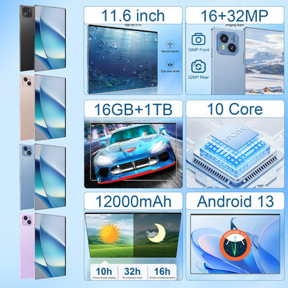 2025 New 11.6 inch Network Android 13.0 Tablet 16GB RAM 1TB ROM 16MP 32MP 10 Core 12000mAh tablet 4 5G Wifi Tablet