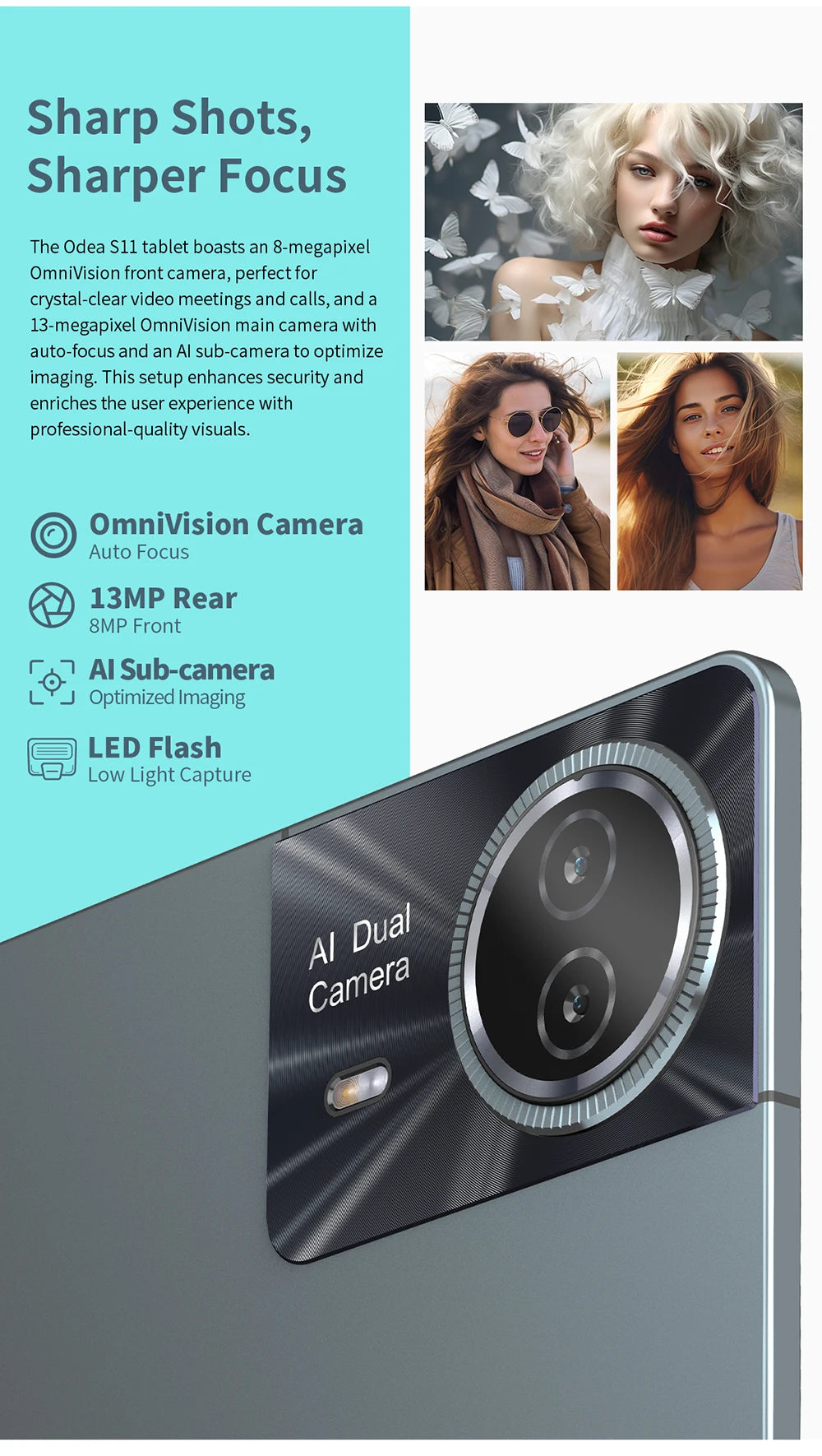 Odea S11 Tablet, 11 Inch Tddi, Android 14, (6+10)16Gb Ram, 256Gb Rom, 4g Lte, 8000Mah, 1920X1200, Unisoc T606, 8 Cores, Mali-G57, 5g Wifi, Gps, Sim Slots*2, Tf up to 1Tb, for Netflix Widevine L1