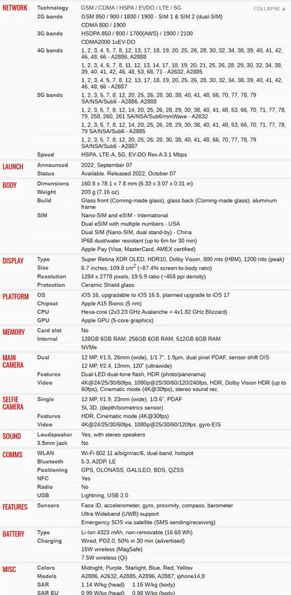 Original iPhone 14 Plus 5G Dual eSIM 128/256/512GB ROM 6GB RAM 6.7" Genuine Super Retina OLED Face ID NFC A15 14Plus Cell Phone