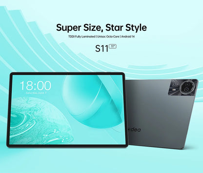 Odea S11 Tablet, 11 Inch Tddi, Android 14, (6+10)16Gb Ram, 256Gb Rom, 4g Lte, 8000Mah, 1920X1200, Unisoc T606, 8 Cores, Mali-G57, 5g Wifi, Gps, Sim Slots*2, Tf up to 1Tb, for Netflix Widevine L1