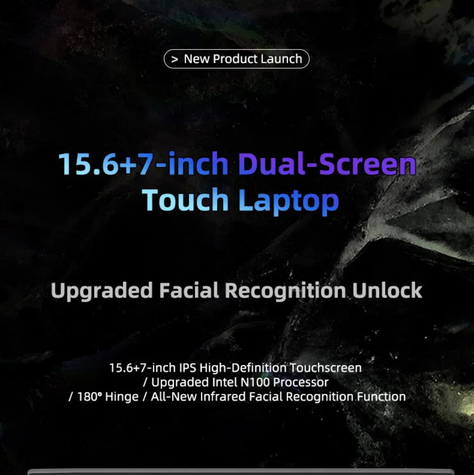 AKPAD 15.6"+7" Dual Screen Laptop Computer, Intel 12th N95 32GB/16GB DDR4 RAM, RGB Backlit Keyboard 7" Touch Screen Notebook PC