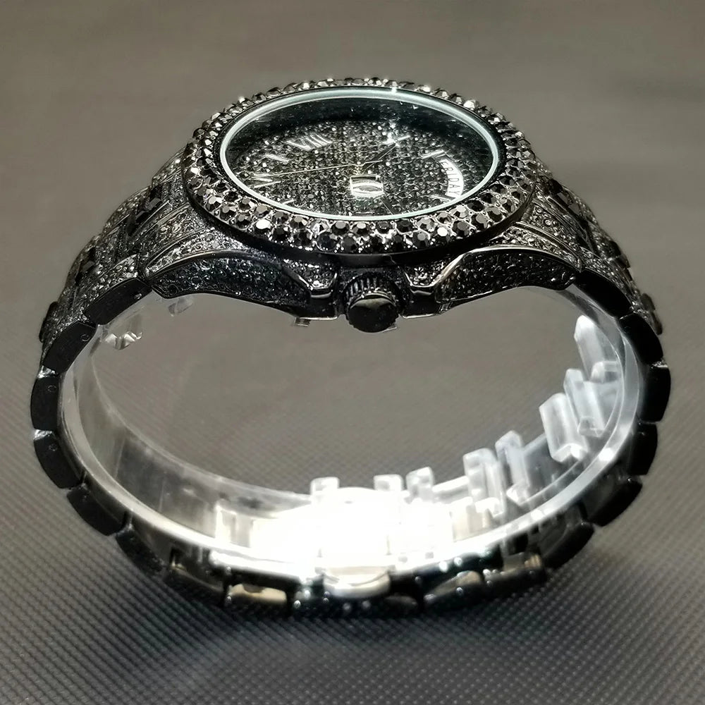 TikTok Hot Diamond Wristwatch For Men Luxury 18K Gold Plated Quartz Watches Day Date Nightclub Party Watch Unisex Rapper Jewelry