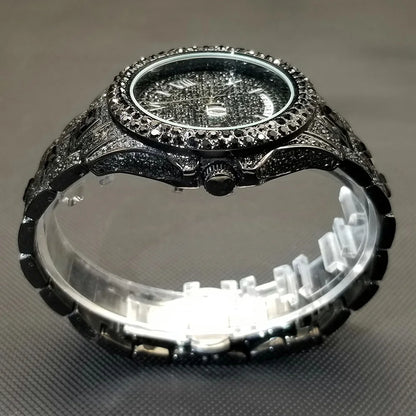 TikTok Hot Diamond Wristwatch For Men Luxury 18K Gold Plated Quartz Watches Day Date Nightclub Party Watch Unisex Rapper Jewelry