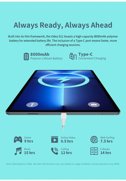 Odea S11 Tablet, 11 Inch Tddi, Android 14, (6+10)16Gb Ram, 256Gb Rom, 4g Lte, 8000Mah, 1920X1200, Unisoc T606, 8 Cores, Mali-G57, 5g Wifi, Gps, Sim Slots*2, Tf up to 1Tb, for Netflix Widevine L1