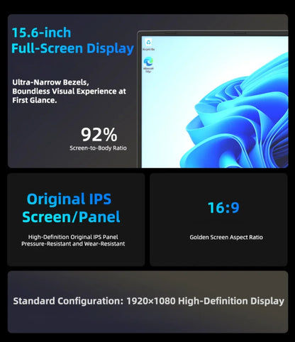 AKPAD 15.6"+7" Dual Screen Laptop Computer, Intel 12th N95 32GB/16GB DDR4 RAM, RGB Backlit Keyboard 7" Touch Screen Notebook PC