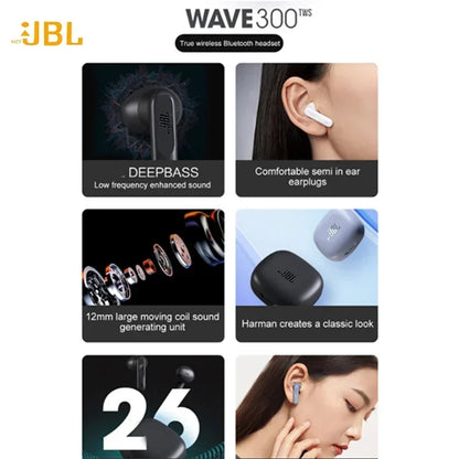 mzyJBL Wave300 TWS Wireless Bluetooth Headphones IPX2 Waterproof Earphones Touch Control Noise Cancelling Sports In-Ear Headset
