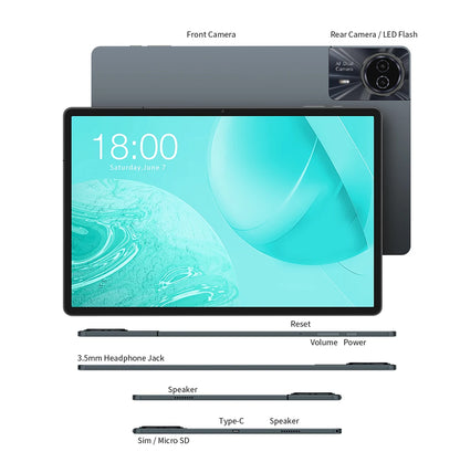 Odea S11 Tablet, 11 Inch Tddi, Android 14, (6+10)16Gb Ram, 256Gb Rom, 4g Lte, 8000Mah, 1920X1200, Unisoc T606, 8 Cores, Mali-G57, 5g Wifi, Gps, Sim Slots*2, Tf up to 1Tb, for Netflix Widevine L1