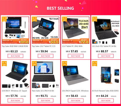 10.6 INCH  Windows 10 Tablet PC 2GB RAM 32GBROM C24 X5 Z3735F CPU Quad Core 1366*768 IPS Screen WIFI 5000 MAH Battery