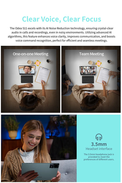 Odea S11 Tablet, 11 Inch Tddi, Android 14, (6+10)16Gb Ram, 256Gb Rom, 4g Lte, 8000Mah, 1920X1200, Unisoc T606, 8 Cores, Mali-G57, 5g Wifi, Gps, Sim Slots*2, Tf up to 1Tb, for Netflix Widevine L1