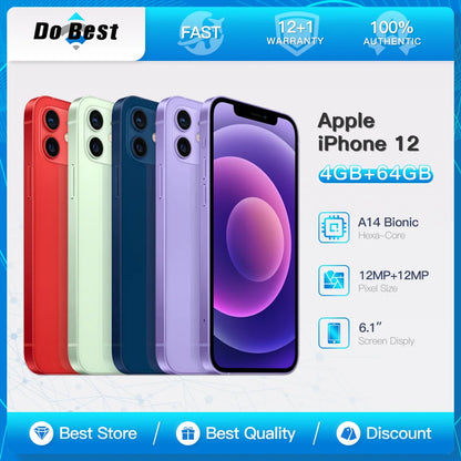 Original iPhone 12 5G Mobile Phone 64/128GB IOS A14 Bionic Hexacore 6.1'' Dual 12MP Super Retina XDR OLED IOS Cellphone