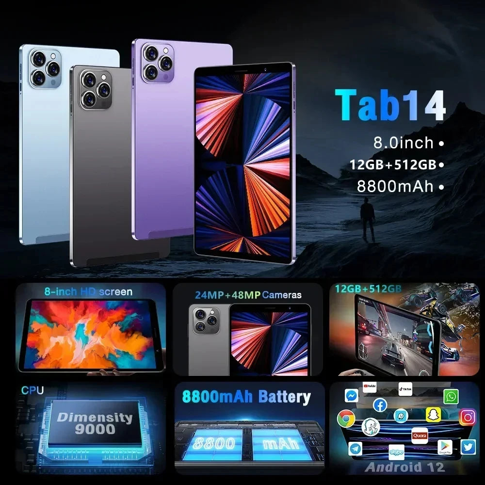 2025 New Original Pad 6S Pro Snapdragon 8gen2 Tablet Android 14 11Inch HD 16GB+1TB 20000mAh 5G Dual SIM Bluetooth WIFI Tables PC