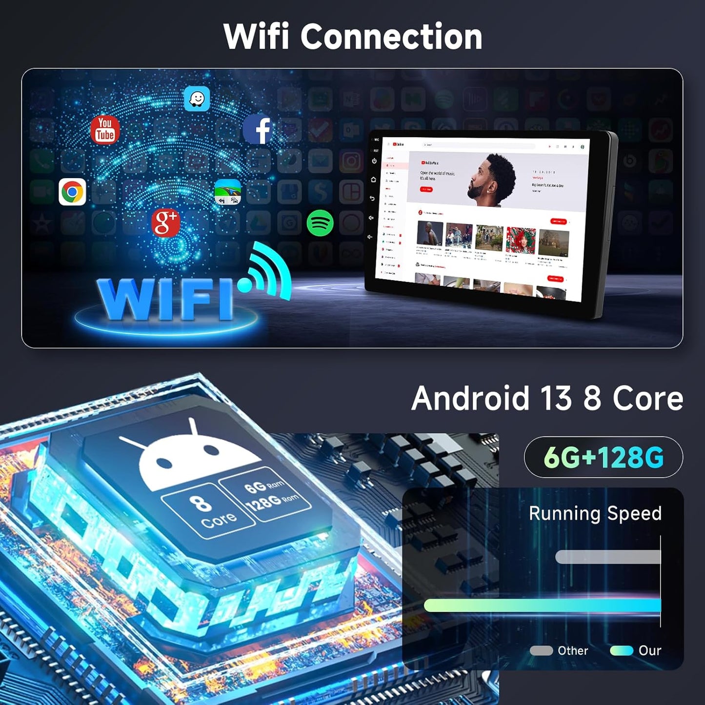 [6G+128G] 8-Core Car Radio for Toyota HILUX 2005-2014 Android Car Stereo with Bluetooth GPS, 9 Inch Touch Screen with Wireless Carplay Android Auto,Wifi USB,DSP,FM RDS