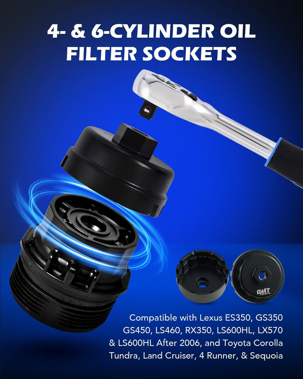 Oil Filter Wrench Set, 10Pc Oil Filter Socket Set, 3/8" Drive Metric Oil Filter Cap Wrench Removal Tool Kit, Low Profile Oil Filter Socket Set Compatible with Toyota VW BMW Mercedes