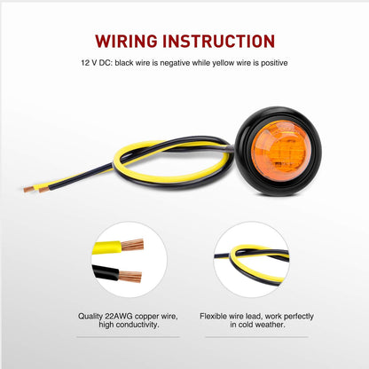TL-03 10 PCS 3/4” round Clearance LED Front Rear Side Indicator Bullet Marker Light for Truck RV Car Bus Trailer Van Caravan Boat (12V, Amber)