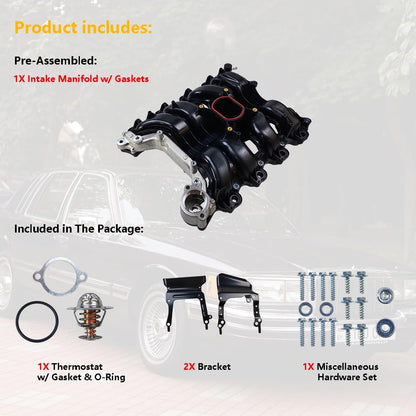 Upper Intake Manifold W/Gasket Thermostat Kit | Fit for Ford Crown Victoria Mustang Thunderbird, Mercury Grand Marquis Cougar, Lincoln Town Car V8 4.6L | OE# F6SZ9424AA F8AZ9424AAA F8AZ9424BC 615-178