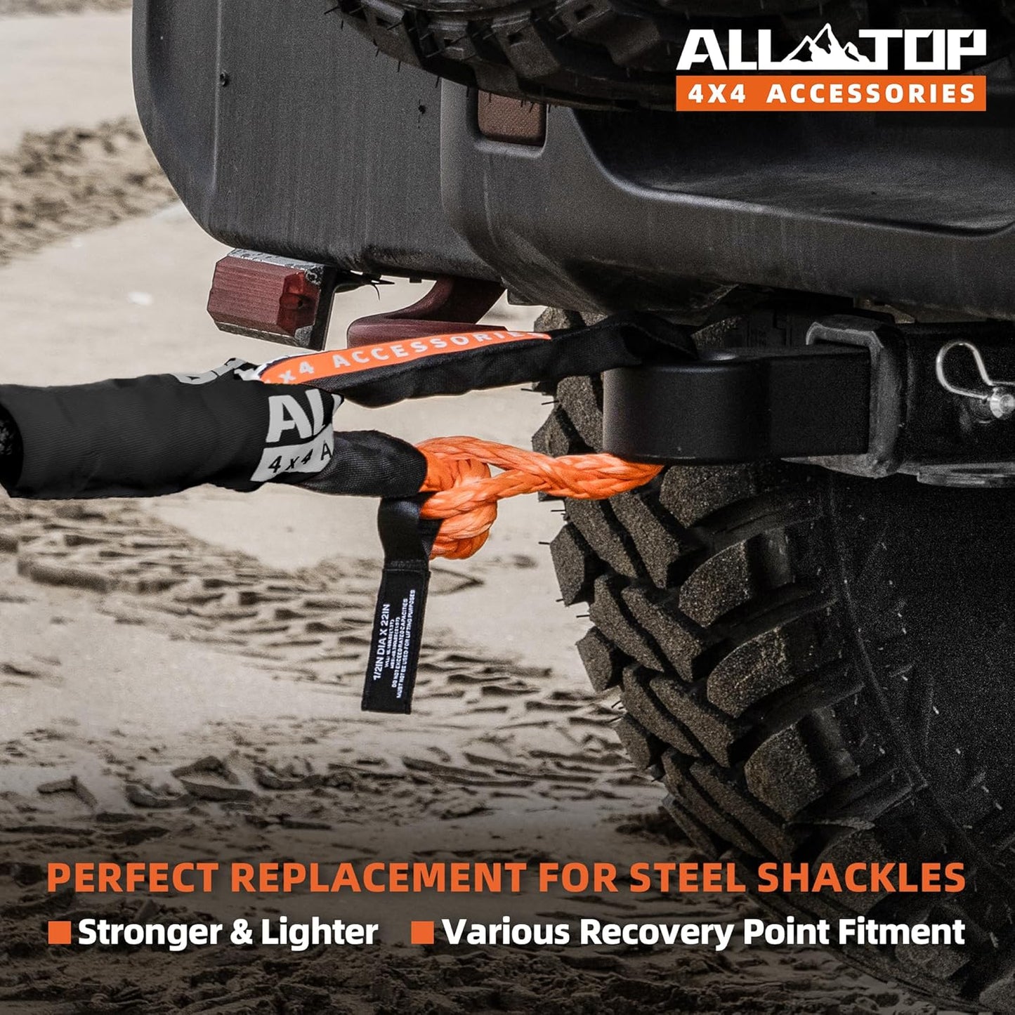 Synthetic Soft Shackle Rope 3/4In X 24In (66200Lbs Max Break) UHMWPE Recovery Tow Shackles for Offroad 4X4 Vehicles, 2 PCS