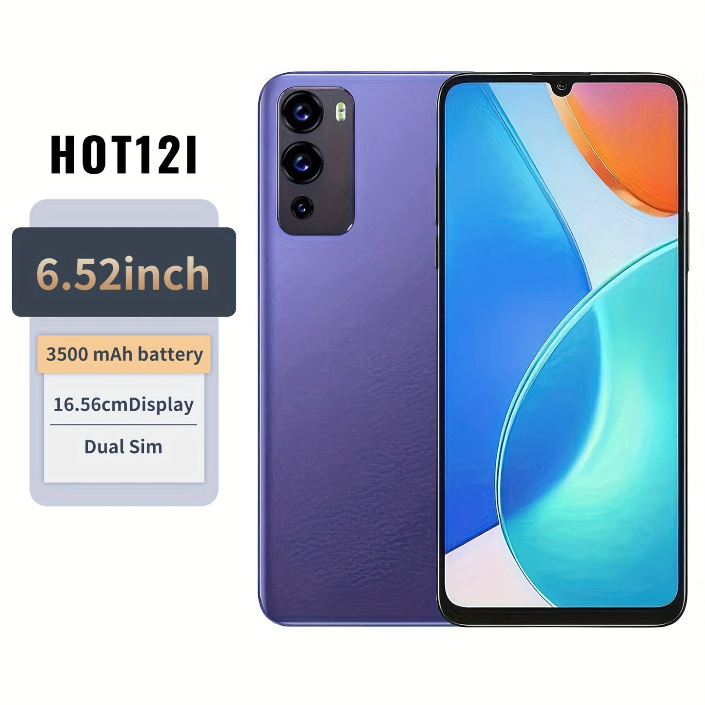1GB RAM + 16GB ROM HOT12I Unlocked Smartphone with 6.56-inch Screen, Dual SIM, 3G/4G Support, 3500mAh Battery, Protective Case and American Charger