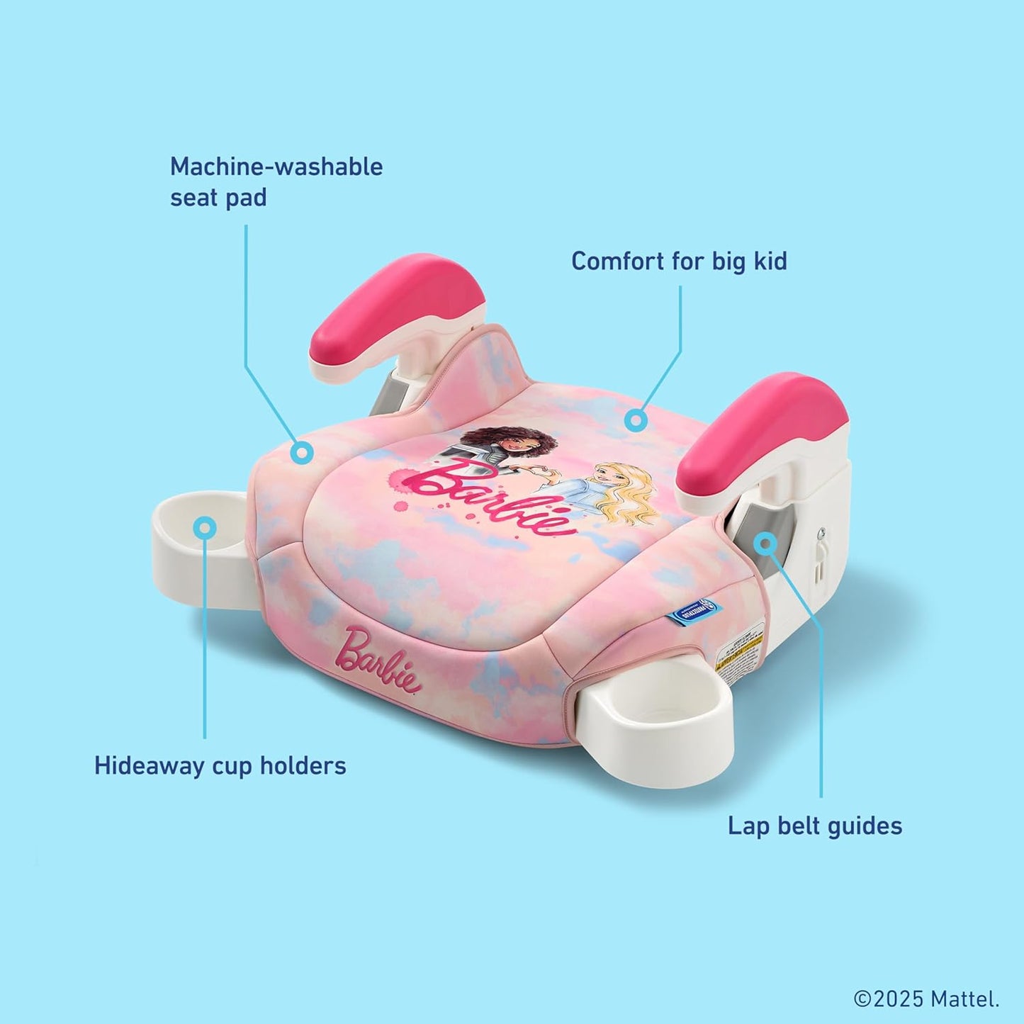 Turbobooster 2.0 Backless Booster Car Seat, Barbie Paint, Travel Booster Seat for Children Ages 4-10, Weight 40-100 Pounds and Height up to 57 Inches