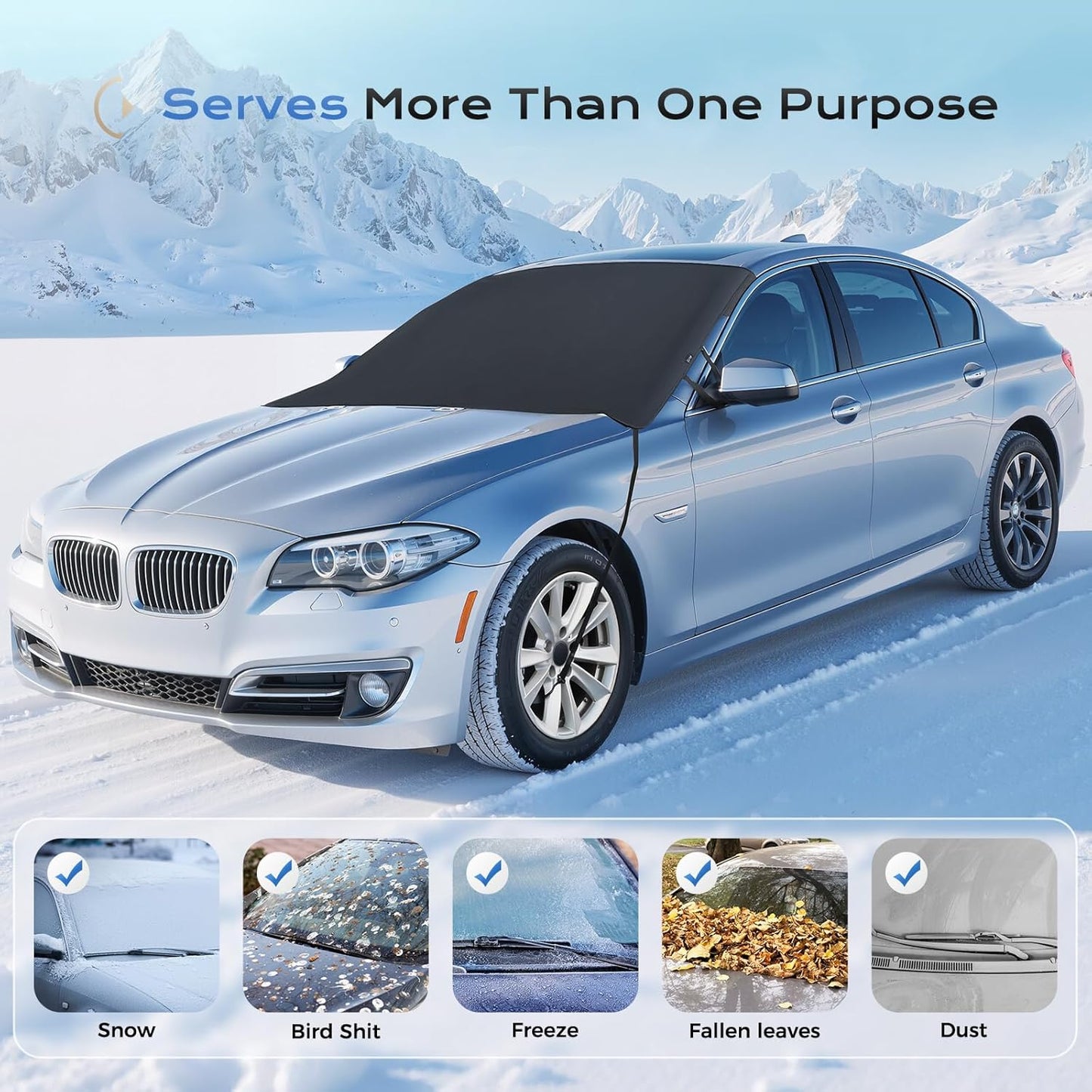 Windshield Cover for Ice and Snow, Durable 600D Oxford Fabric Waterproof Heavy Duty, Winter Windshield Frost Protector for Most Cars, Suvs, Trucks, Medium (67''X47'')