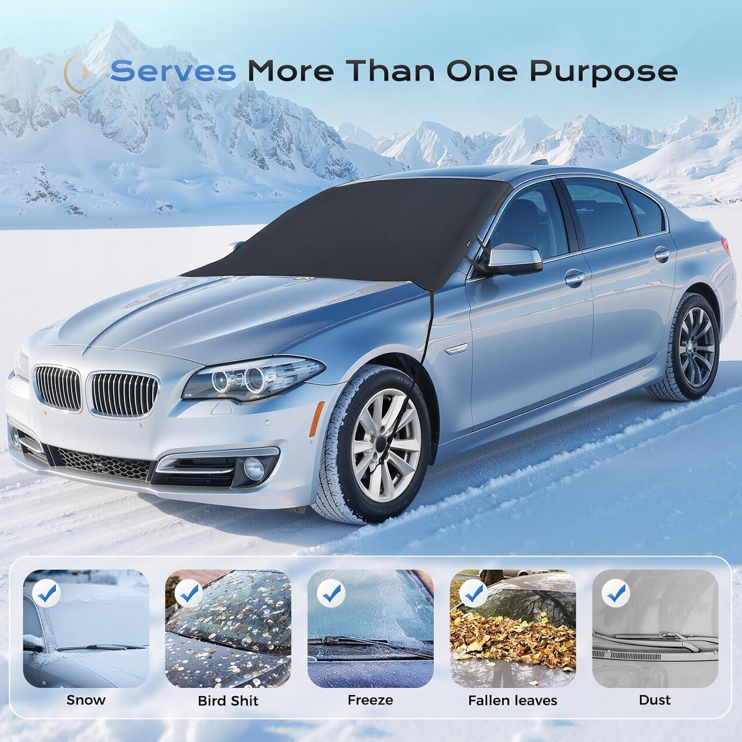 Windshield Cover for Ice and Snow, Durable 600D Oxford Fabric Waterproof Heavy Duty, Winter Windshield Frost Protector for Most Cars, Suvs, Trucks, Medium (67''X47'')