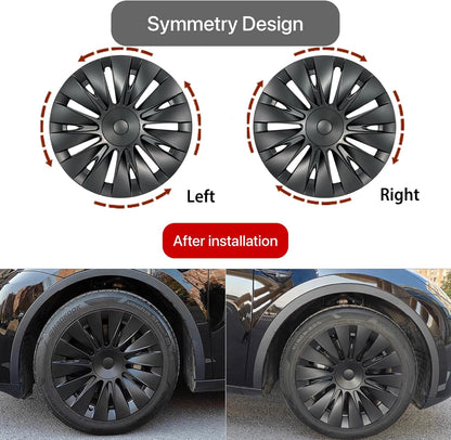 Wheel Cover Fits for Tesla Model Y 19Inch ABS Matter Black Hubcaps 4 PCS Gemini Wheel Covers Fit for Model Y 2020-2024 Replacement Induction Style Rim Protector