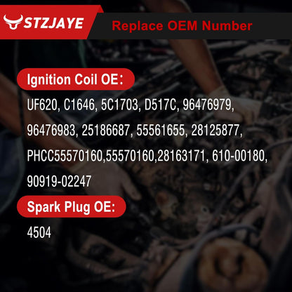 UF620 Ignition Coil &4504 Iridium Spark Plug Set of 4 Pack Compatible with Chevy Aveo 2009-2011,For Aveo5 2009-2011,For Cruze 2011-2015,For Cruze Limited 2016 Coil Pack